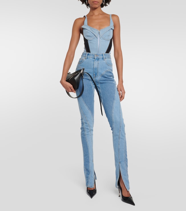 Mugler Paneled denim bodysuit