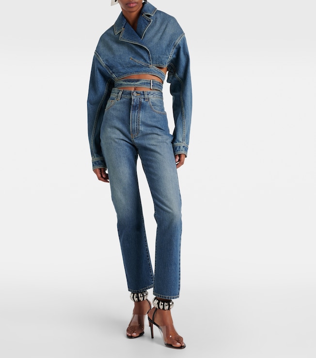 Alaïa Cropped denim wrap jacket