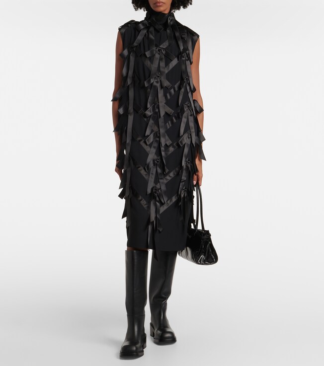 Prada Bow-detail satin-trimmed sablé midi dress