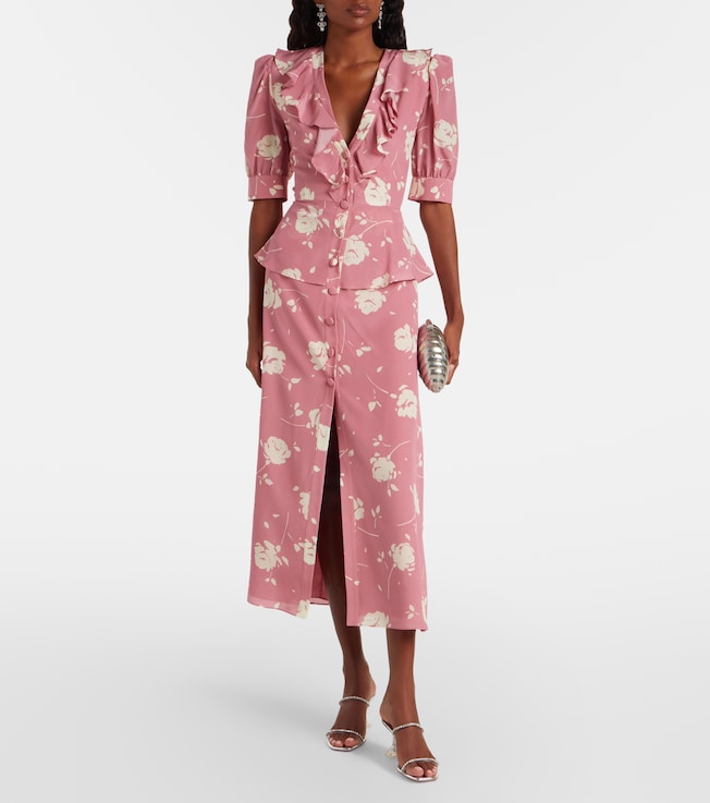 Alessandra Rich Floral ruffled silk midi dress