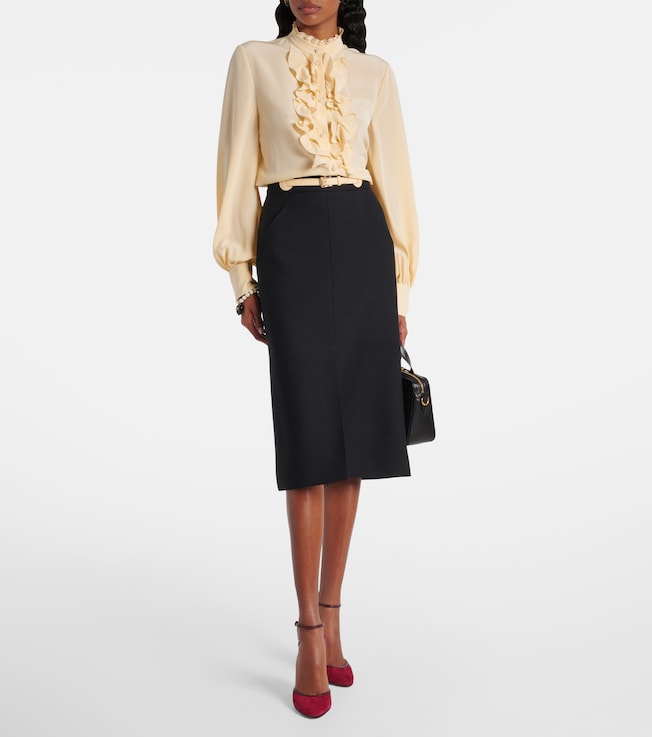 Valentino Belted wool and silk midi skirt