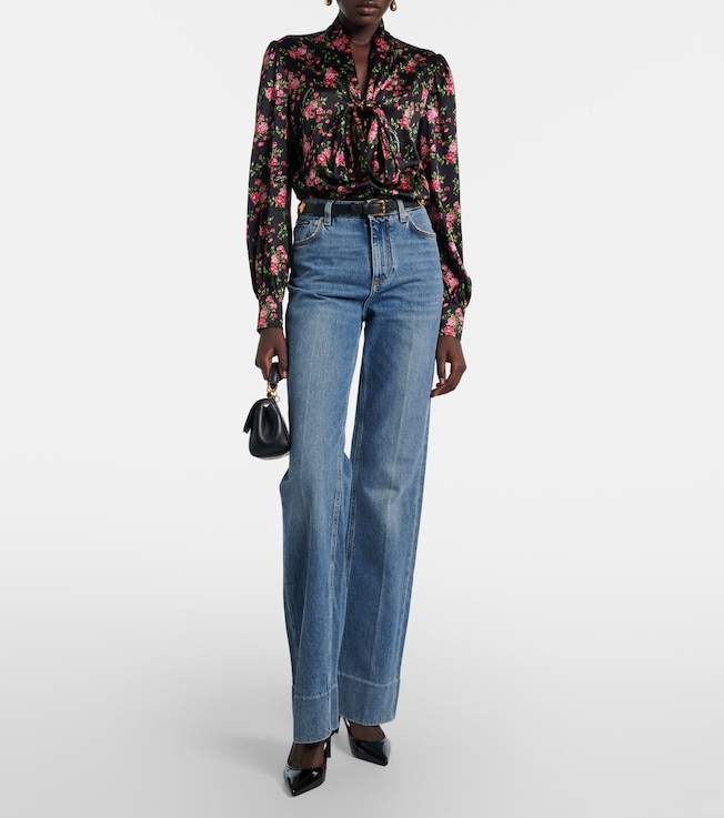 Dolce&Gabbana Floral tie-neck silk-blend satin blouse