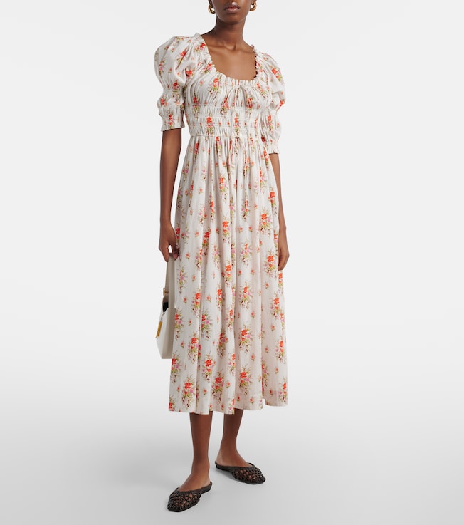 Dôen Ischia gathered floral cotton midi dress