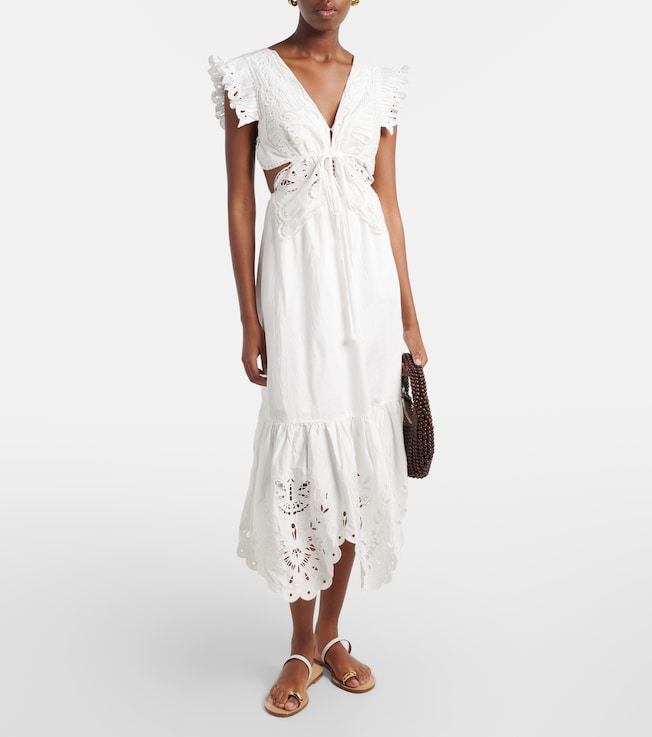 FARM Rio Broderie anglaise cotton midi dress