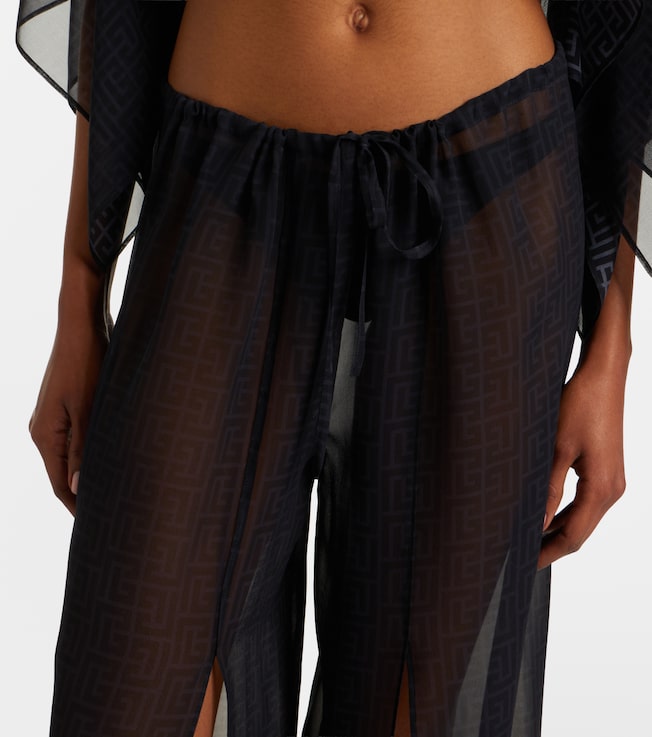 Balmain Monogram sheer silk wide-leg pants