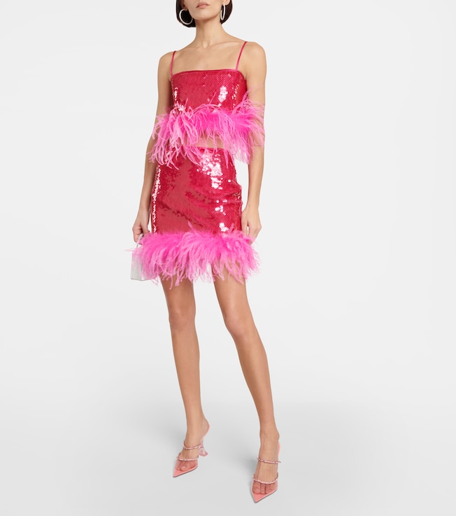 GIUSEPPE DI MORABITO Sequined feather-trimmed crop top