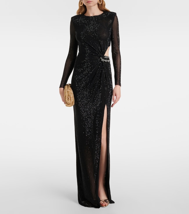 self-portrait Rhinestone-embellished mesh maxi dress