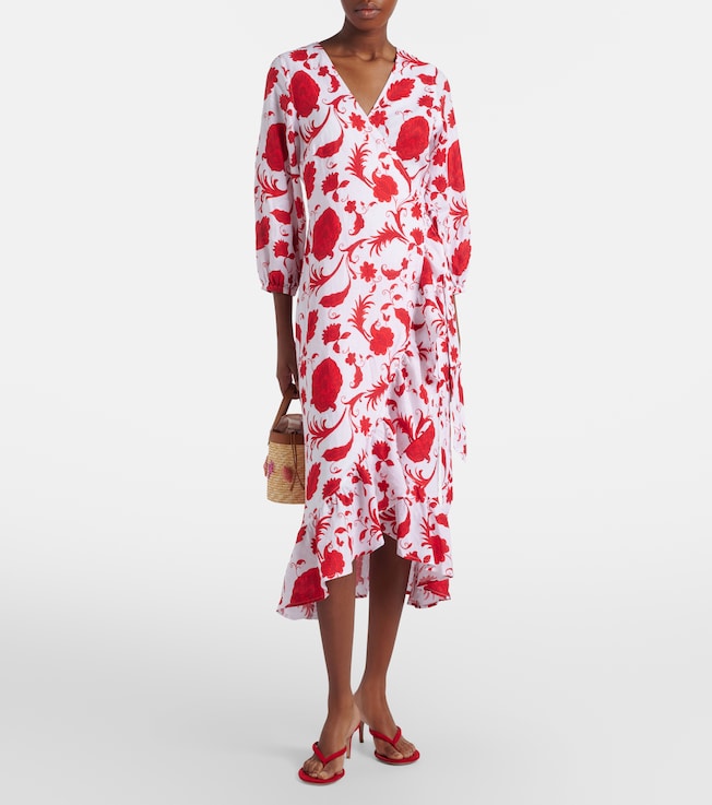 Heidi Klein Evia floral ruffled linen wrap dress