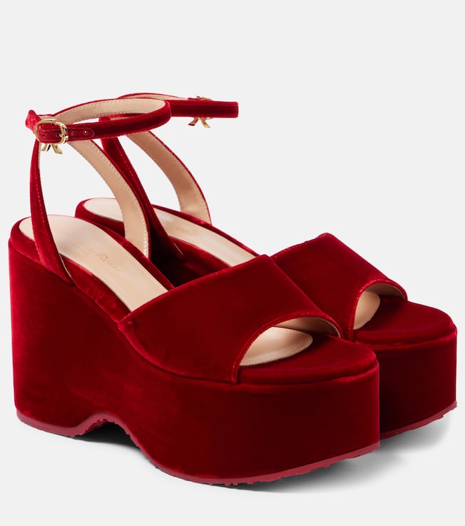 GIANVITO ROSSI Velvet wedge sandals