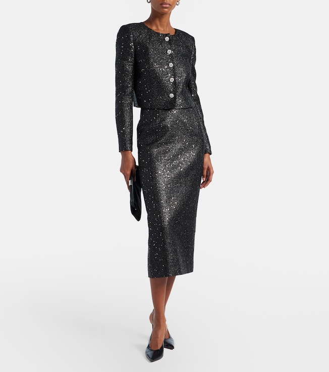 Carolina Herrera Sequined lamé tweed pencil skirt