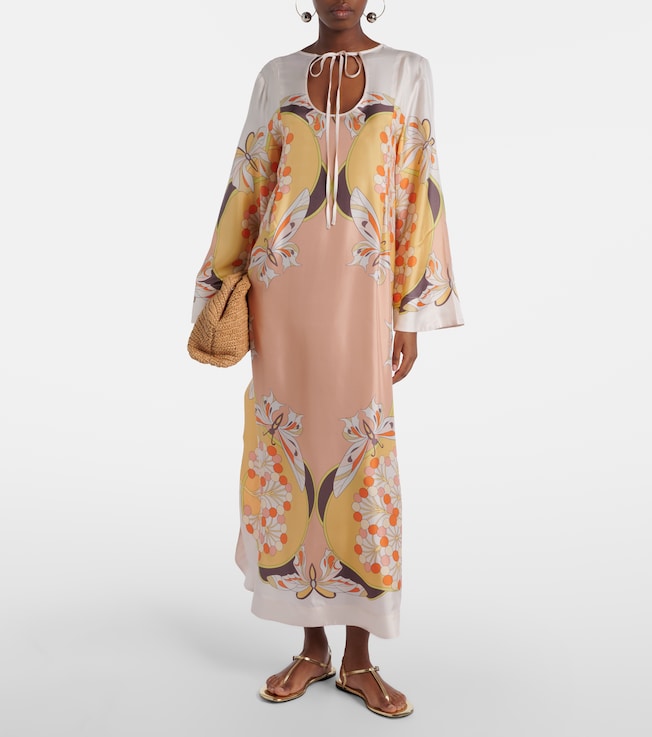 La DoubleJ Twin Flame printed silk twill maxi dress