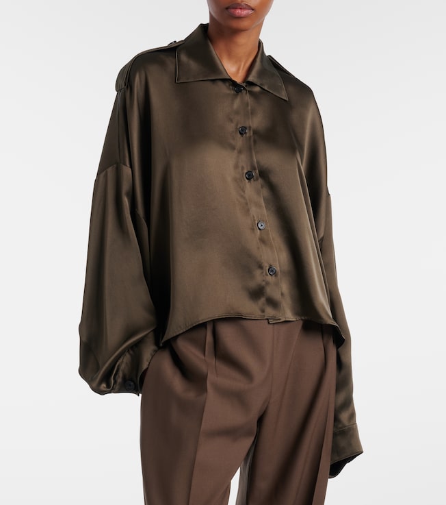 KHAITE Bodine asymmetric silk satin shirt