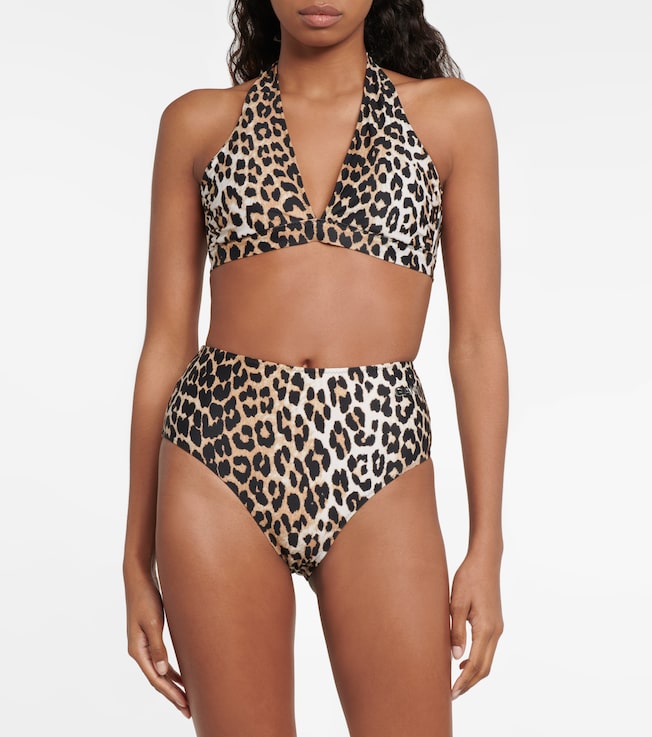GANNI Leopard-print bikini top
