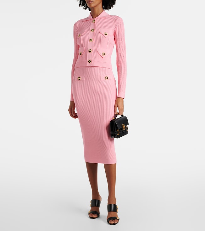 Balmain Ribbed-knit midi skirt