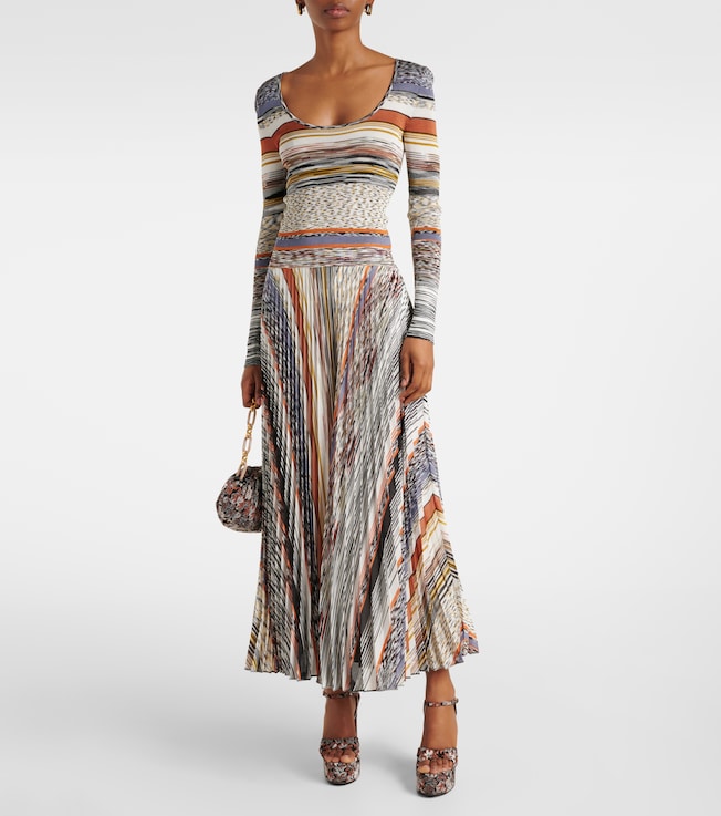 Missoni Knitted pleated striped maxi dress
