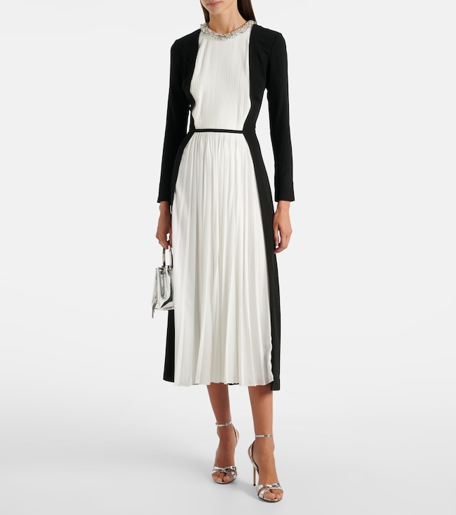 SIMKHAI Esther embellished crêpe and plissé midi dress