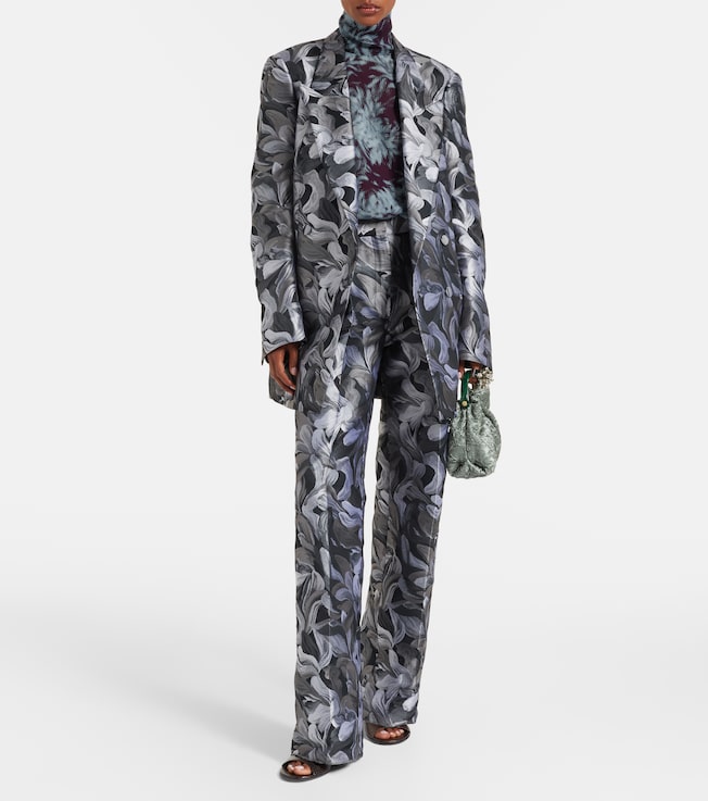 Dries Van Noten Jacquard high-rise wool straight pants