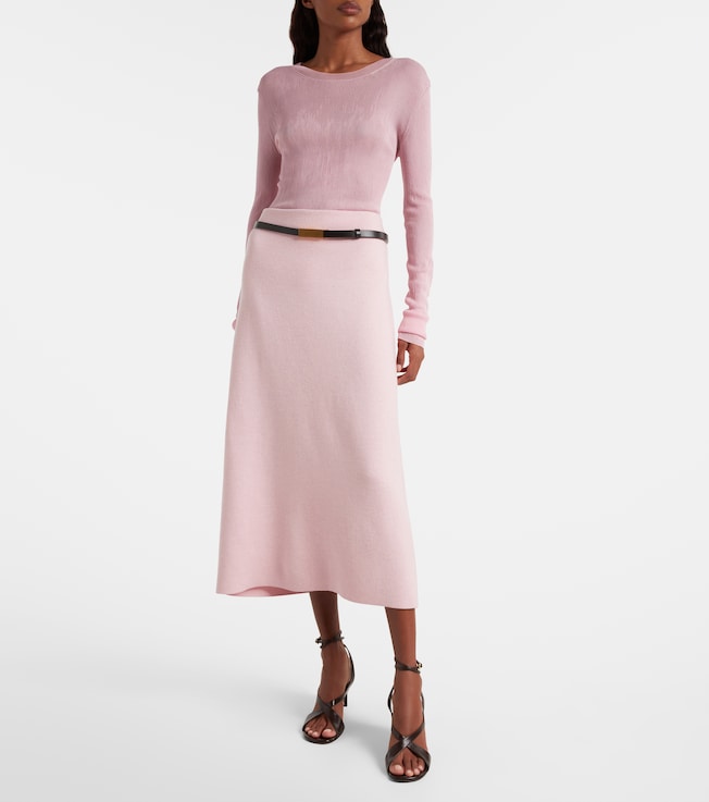 KHAITE Patri knitted wool midi skirt