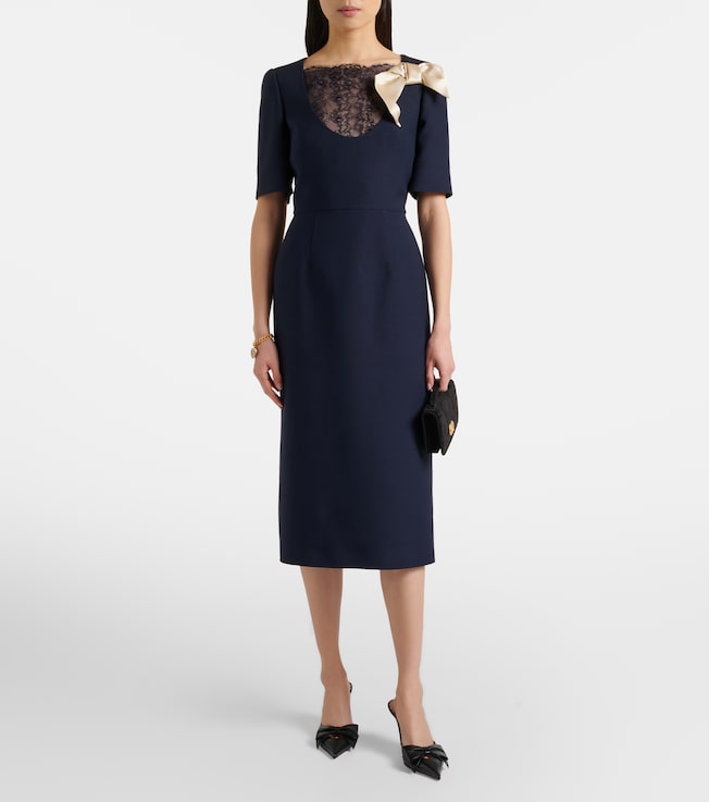Valentino Crepe Couture bow-detail lace-trimmed midi dress