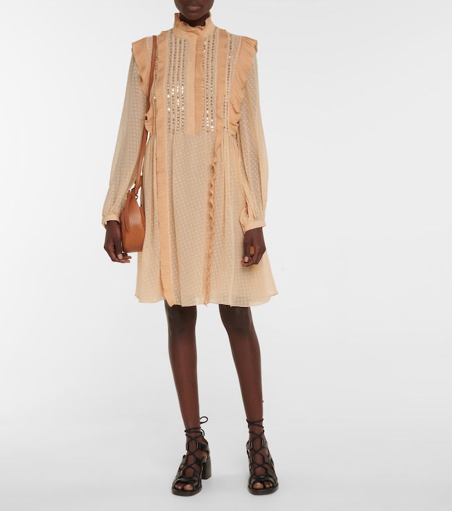 Chloé Polka-dot ruffle silk minidress