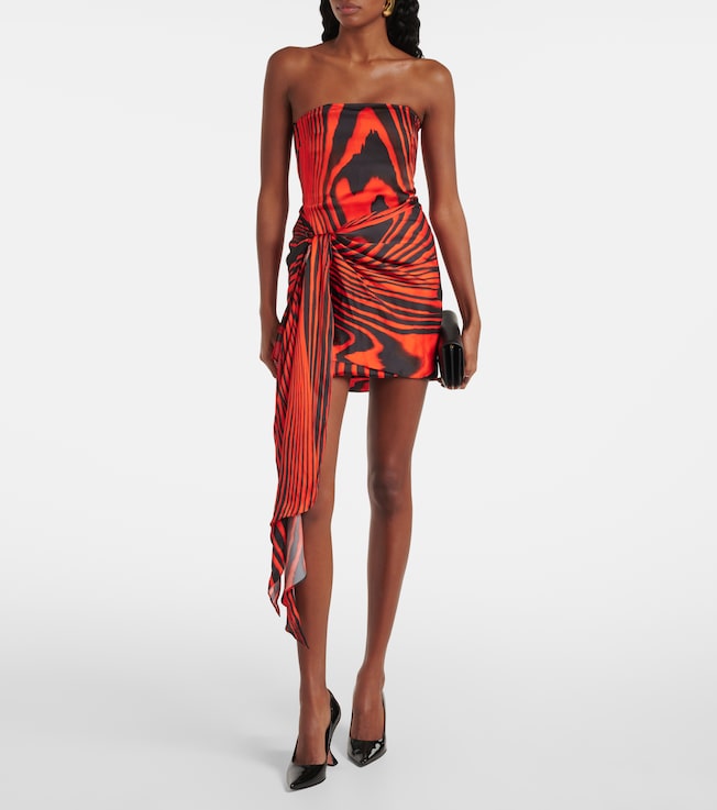 David Koma Zebra-print gathered bustier dress