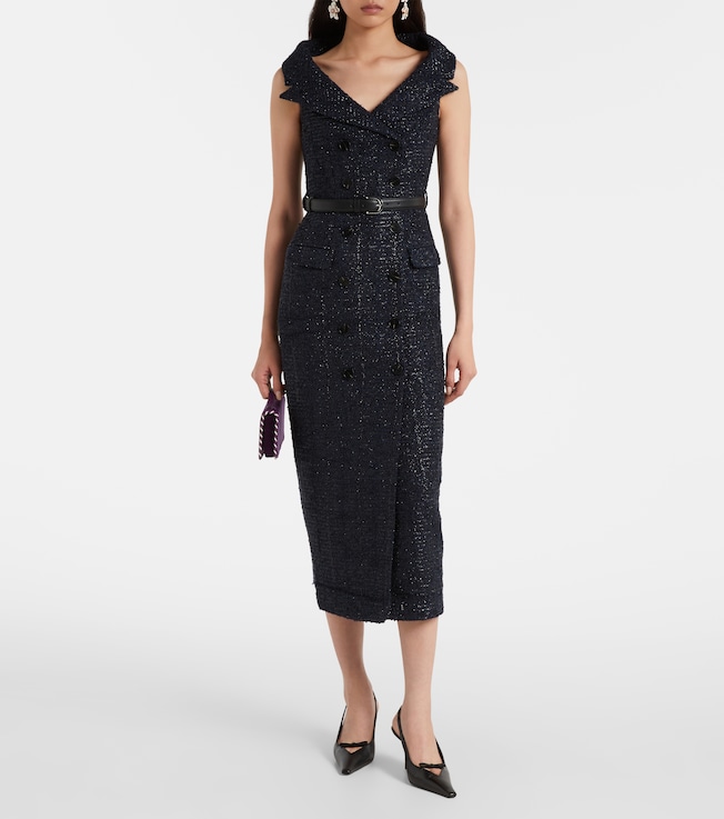 self-portrait Belted bouclé midi dress
