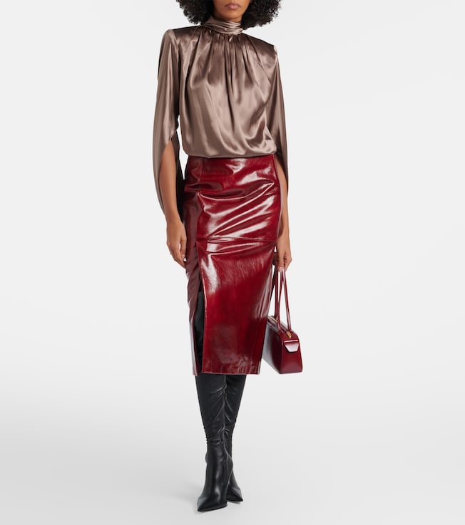 Mugler Draped silk-blend satin top