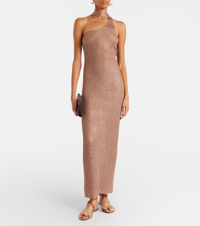 Bananhot Aretha sequined one-shoulder maxi dress