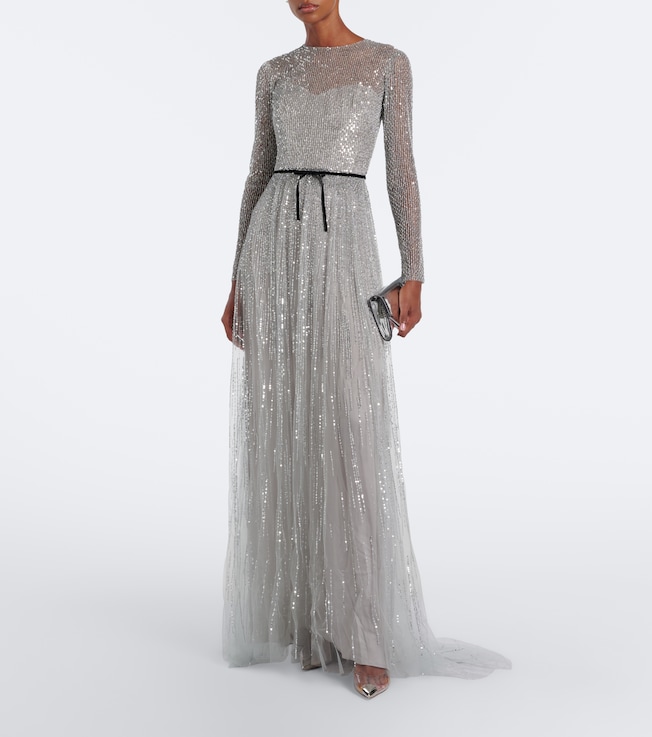 Monique Lhuillier Bow-detail sequined tulle bustier gown