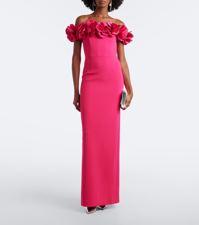 Rebecca Vallance Odetta floral-appliqué off-shoulder crêpe gown