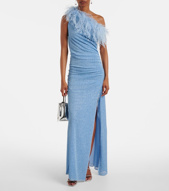 Oséree Lumière Plumage one-shoulder maxi dress