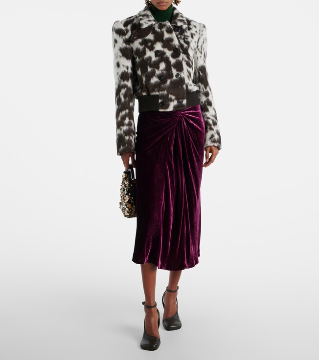 Dries Van Noten Gathered velvet midi skrit