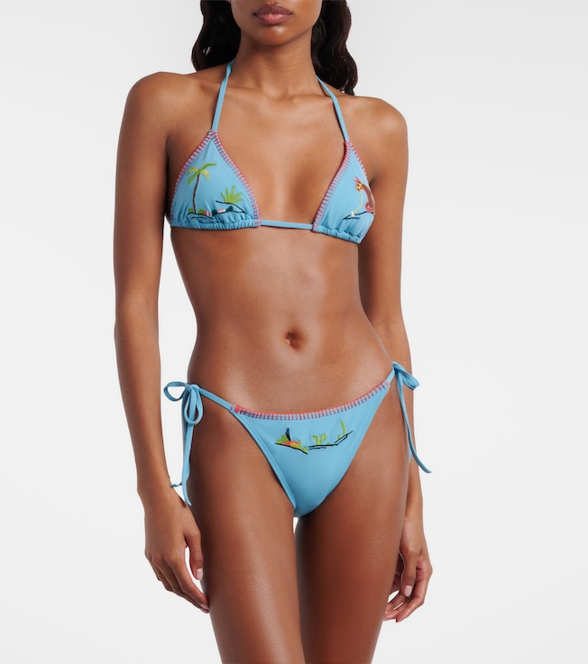 Staud Lido embroidered bikini top