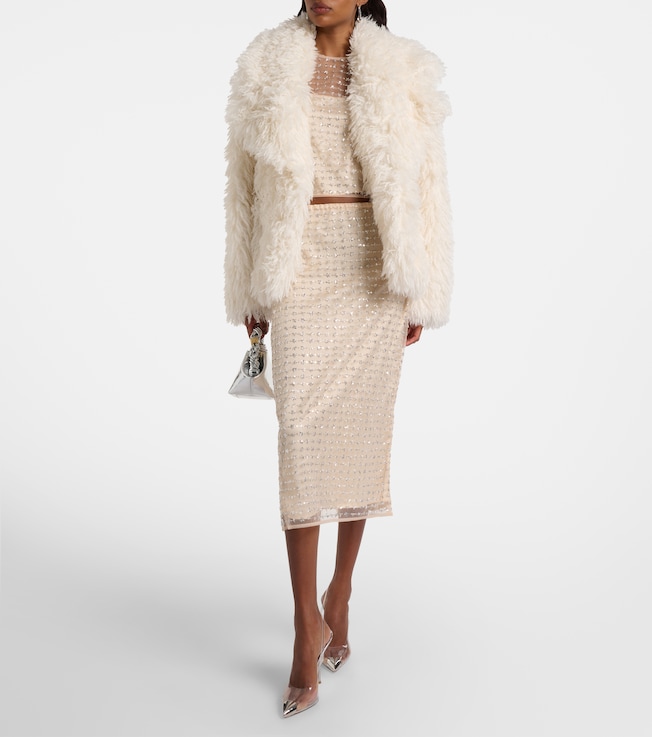 Staud Ciara beaded sheer tulle midi skirt