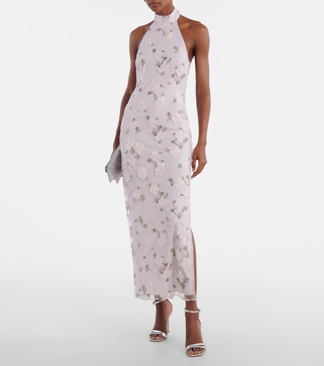 Rotate Floral embroidered halterneck midi dress