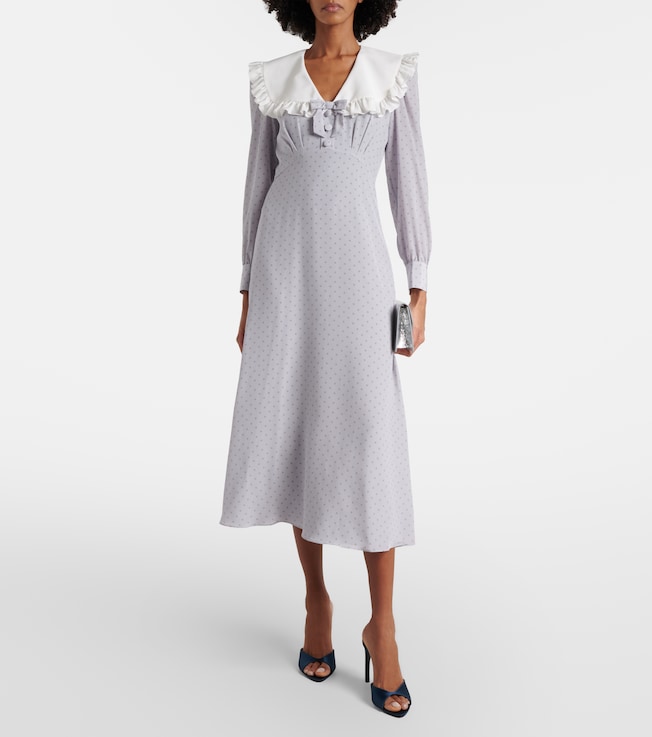 Alessandra Rich Polka-dot ruffled silk midi dress