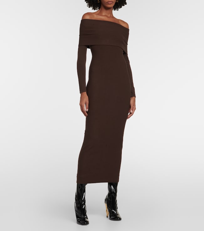Alaïa Off-shoulder jersey midi dress
