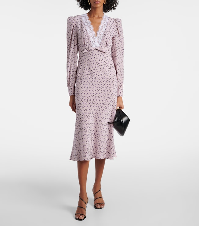 Alessandra Rich Floral lace-trimmed silk midi dress