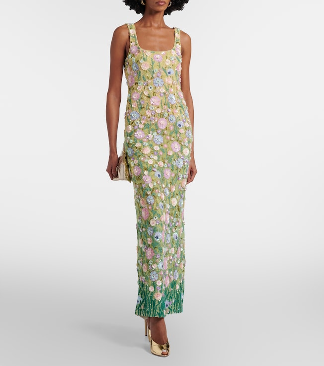 LA FUORI Embellished floral gown
