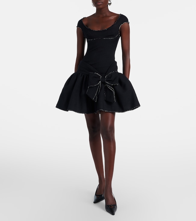 SHUSHU/TONG Bow-detail distressed tweed minidress