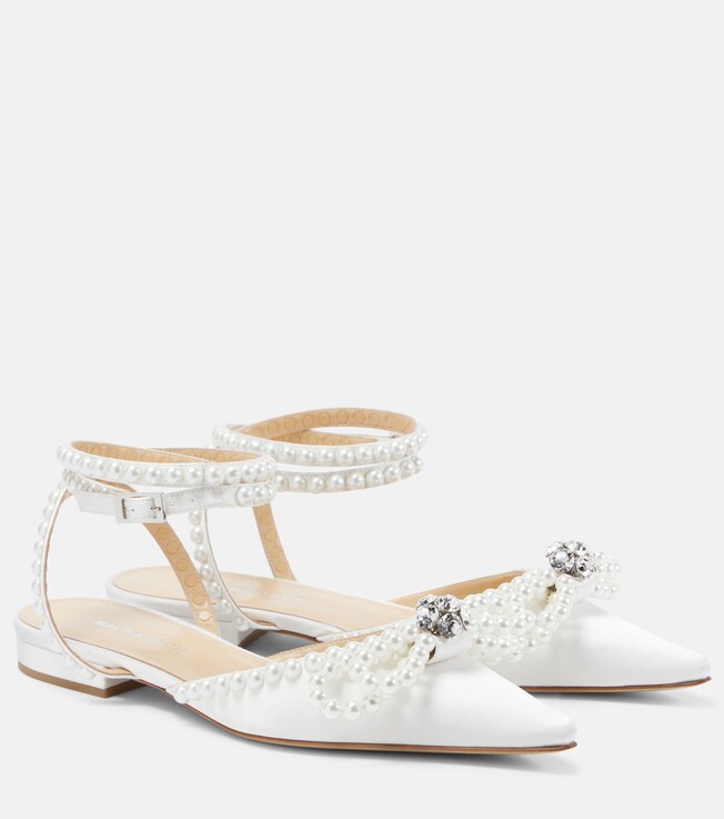 MACH & MACH Double Bow embellished satin ballet flats
