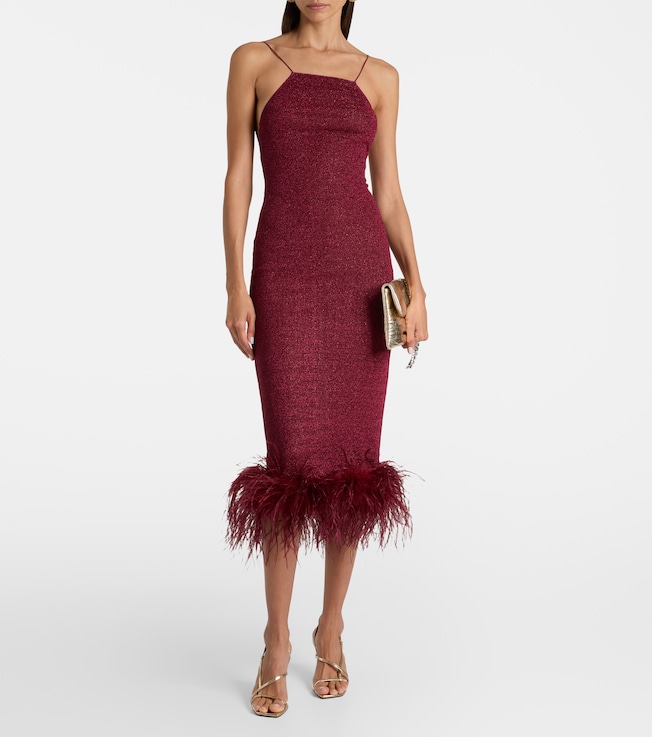 Oséree Lumière feather-trimmed midi dress