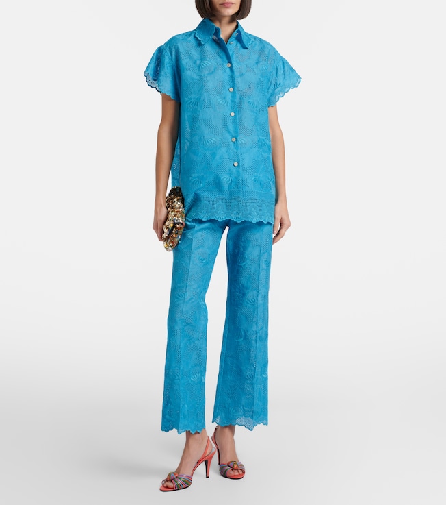 Valentino Broderie anglaise scalloped cotton straight pants