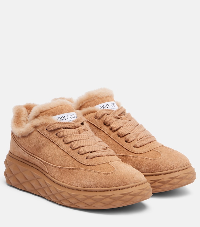 JIMMY CHOO  Diamond Maxi shearling-trimmed suede sneakers