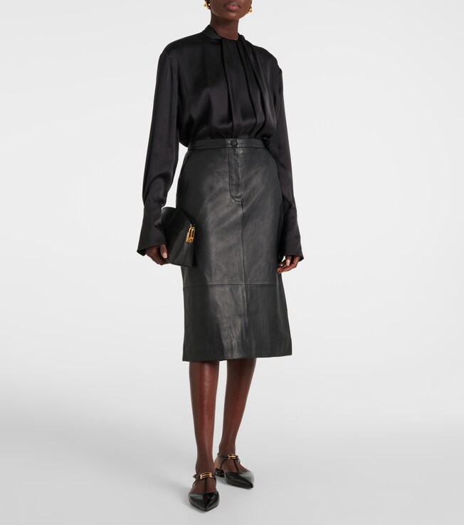 Yves Salomon Leather midi skirt