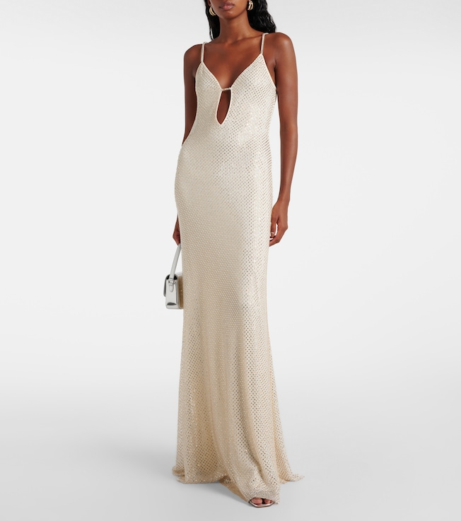 self-portrait Rhinestone-embellished mesh maxi dress