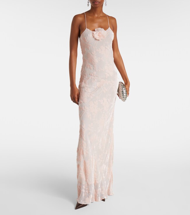Rodarte Floral-appliqué velvet slip dress