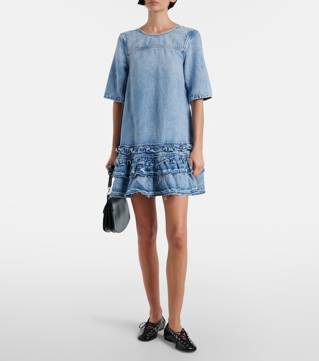 GANNI Ruffled denim minidress