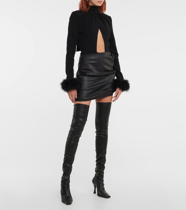 Magda Butrym Feather-trimmed cutout bodysuit