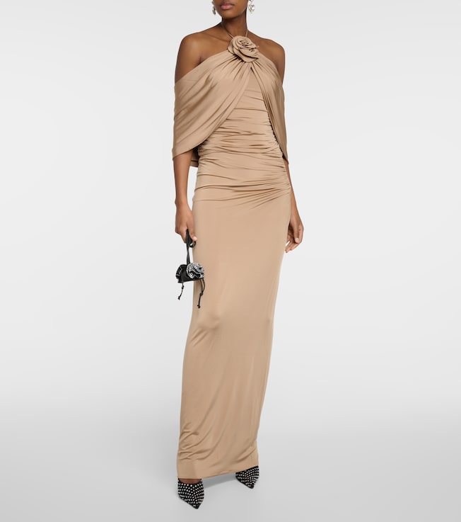 Magda Butrym Floral-appliqué halterneck jersey top